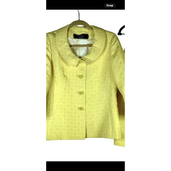 Vintage M Daquin Paris Yellow Jacquard Skirt Suit Set Mod Retro 60s Boxy Jacket - Picture 2 of 12